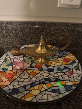 Vintage Brass Genie Lamp Oil Lighter - Gold  Finish Arabian Style Shelf Accent